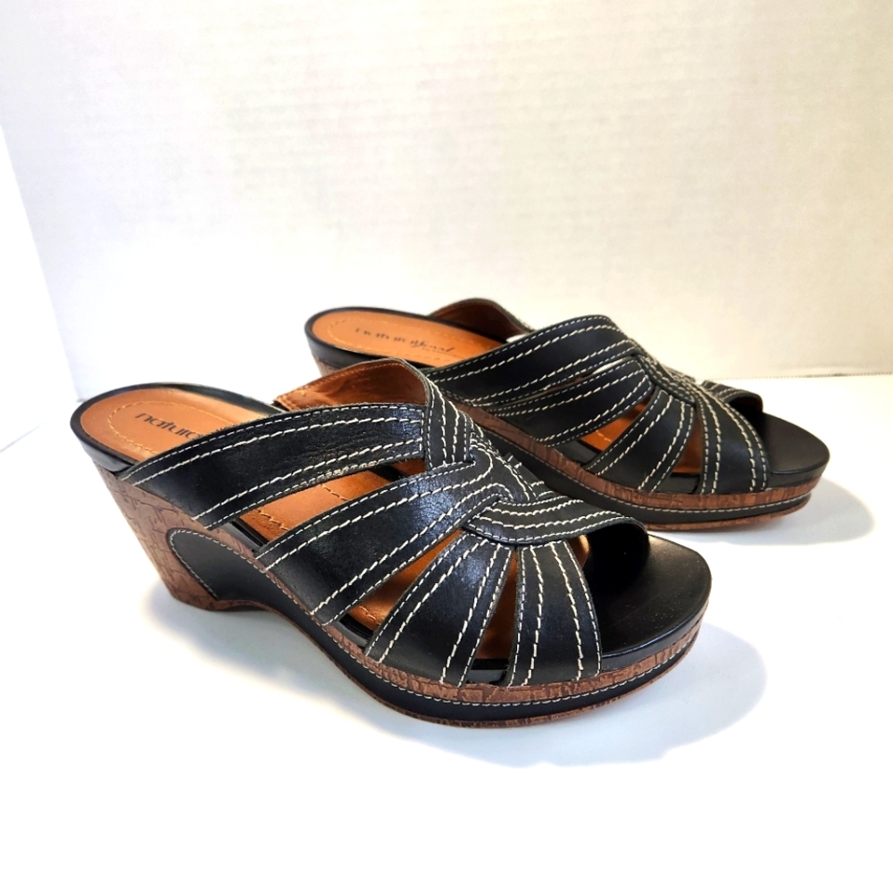 NIB Natural Soul by Naturalizer Leather Sandals Platforms Vintage sz 7.5 Medium